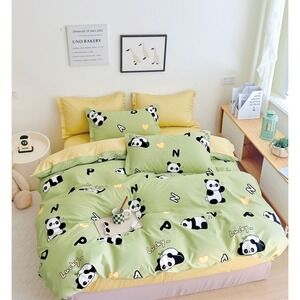 Max Animal Panda Print 100% Cotton Comforter Set Queen 3 Piece Cute Kawaii